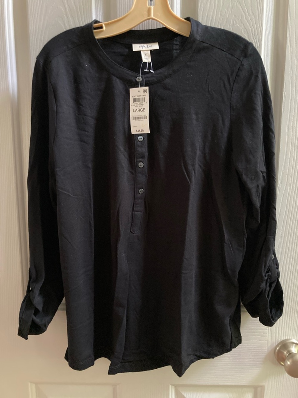 NWT Style & Co. Black Long-Sleeve Henley Style Shirt